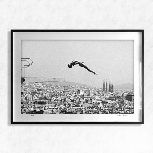 Barcelona Olympics diver in mid-jump - vintage diving sports photography print by Chris Smith