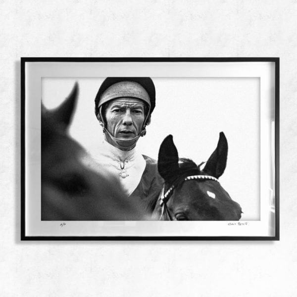 Lester Piggott legendary jockey portrait - iconic horse racing photography print by Chris Smith