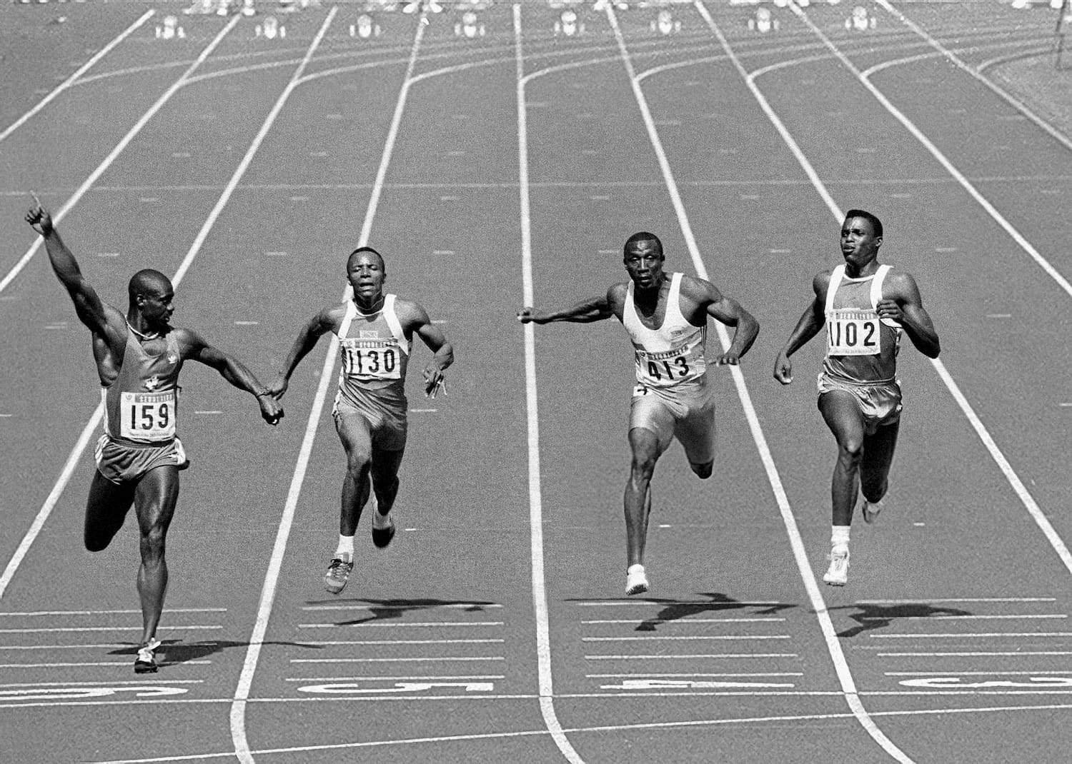 Men's 100 metres final at Seoul Olympics 1988 - sports photograph by Chris Smith