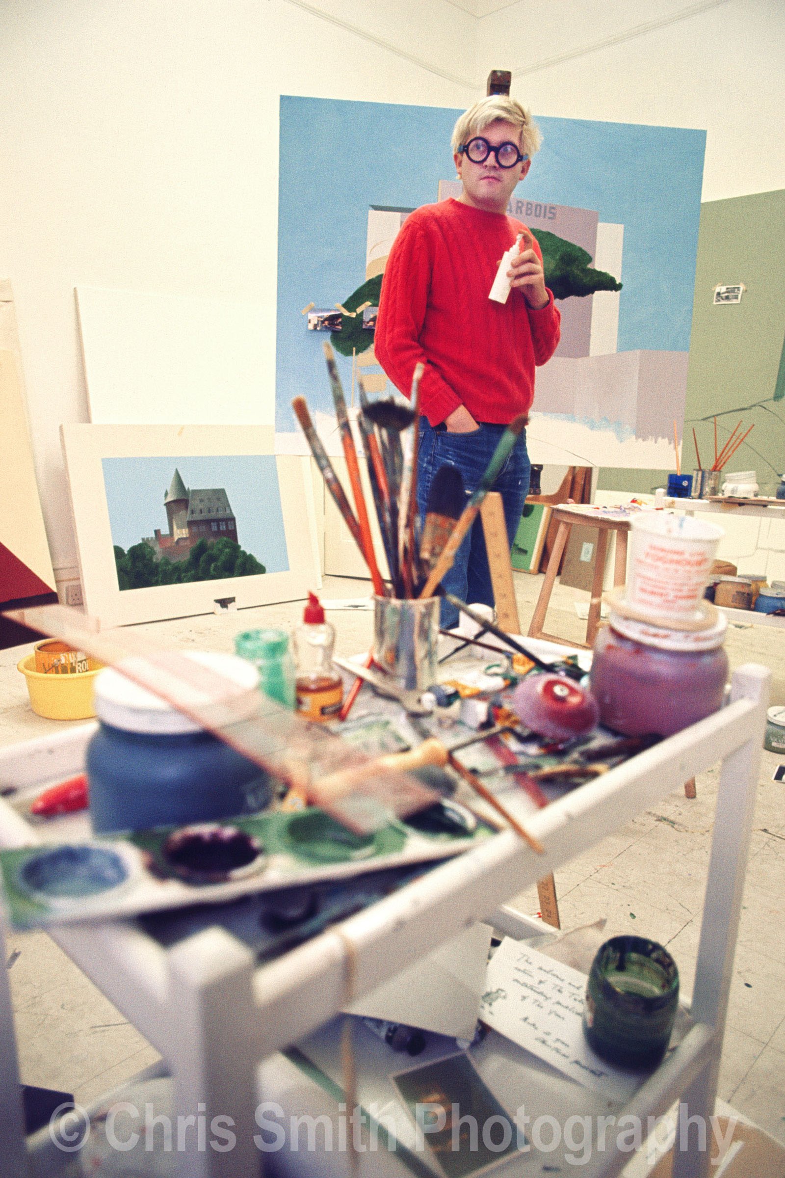 David Hockney standing in Kensington studio 1968 L'Arbois St-Maxime photograph by Chris Smith