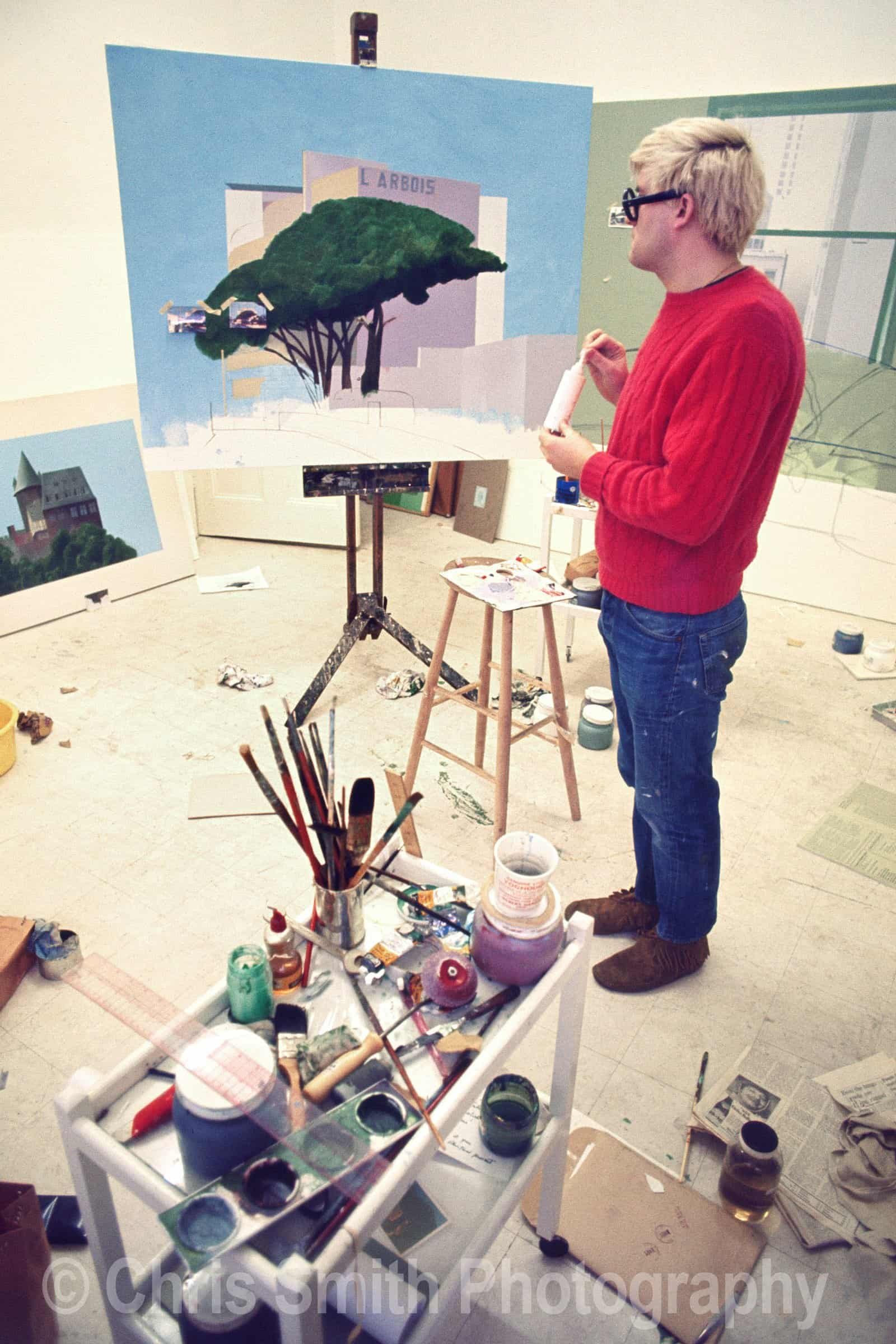 David Hockney working at his easel on L'Arbois St-Maxime painting 1968 Chris Smith photograph